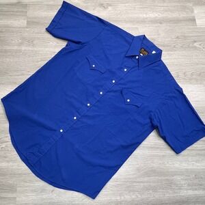 PLAINS WESTERN WEAR Men's Short Sleeve Button Up Shirt Size L Blue
